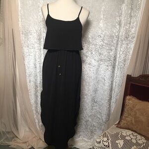 NERLEROLIAN Side Split Black Midi Dress with spaghetti straps Size S NWT
